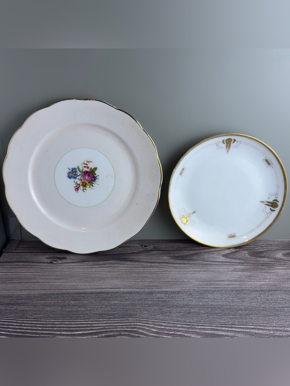 Vintage Copeland & JHR Bavaria Plates – Lot of 2 Floral Gold Trim